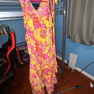 BANJANAN Lilly Pulitzer Floral Maxi Dress - Pink and Yellow